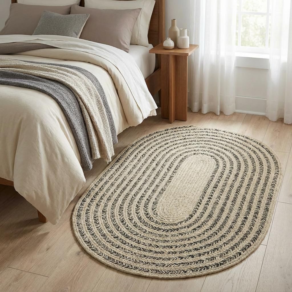 Raleigh Black Cotton Braided Rug 3' X 5' #shape_Oval