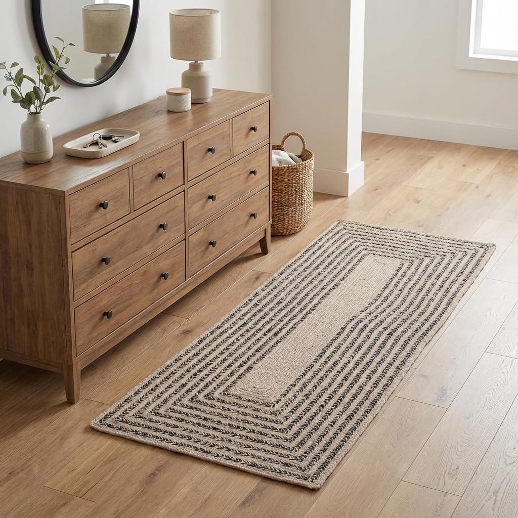 Raleigh Black Cotton Braided Rug 2' X 4' #shape_Rectangle