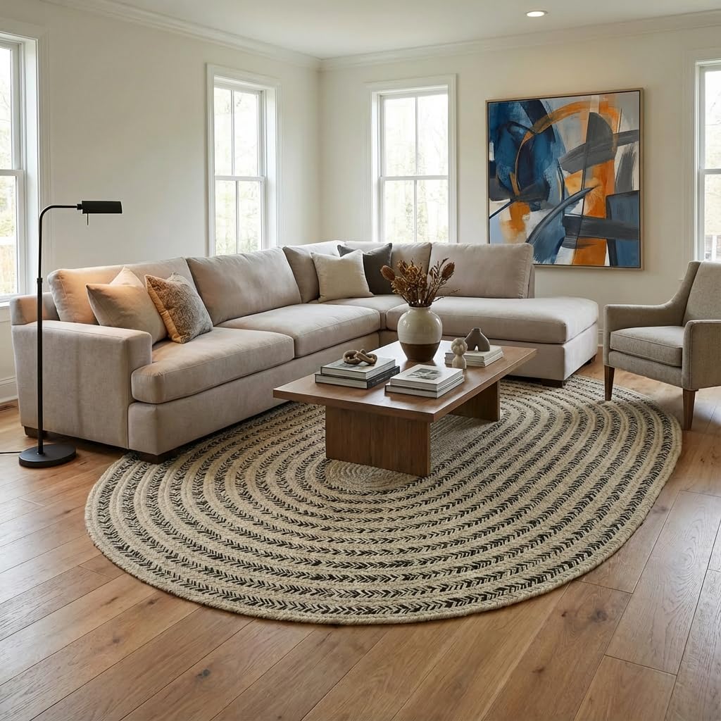 Raleigh Black Cotton Braided Rug 6' x 9' #shape_Oval