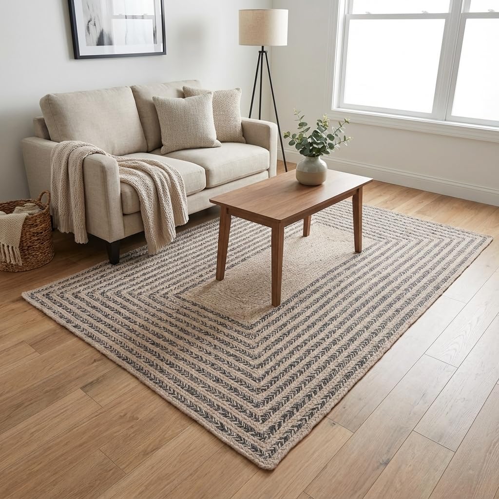 Raleigh Charcoal Cotton Braided Rug 4' x 6' #shape_Rectangle