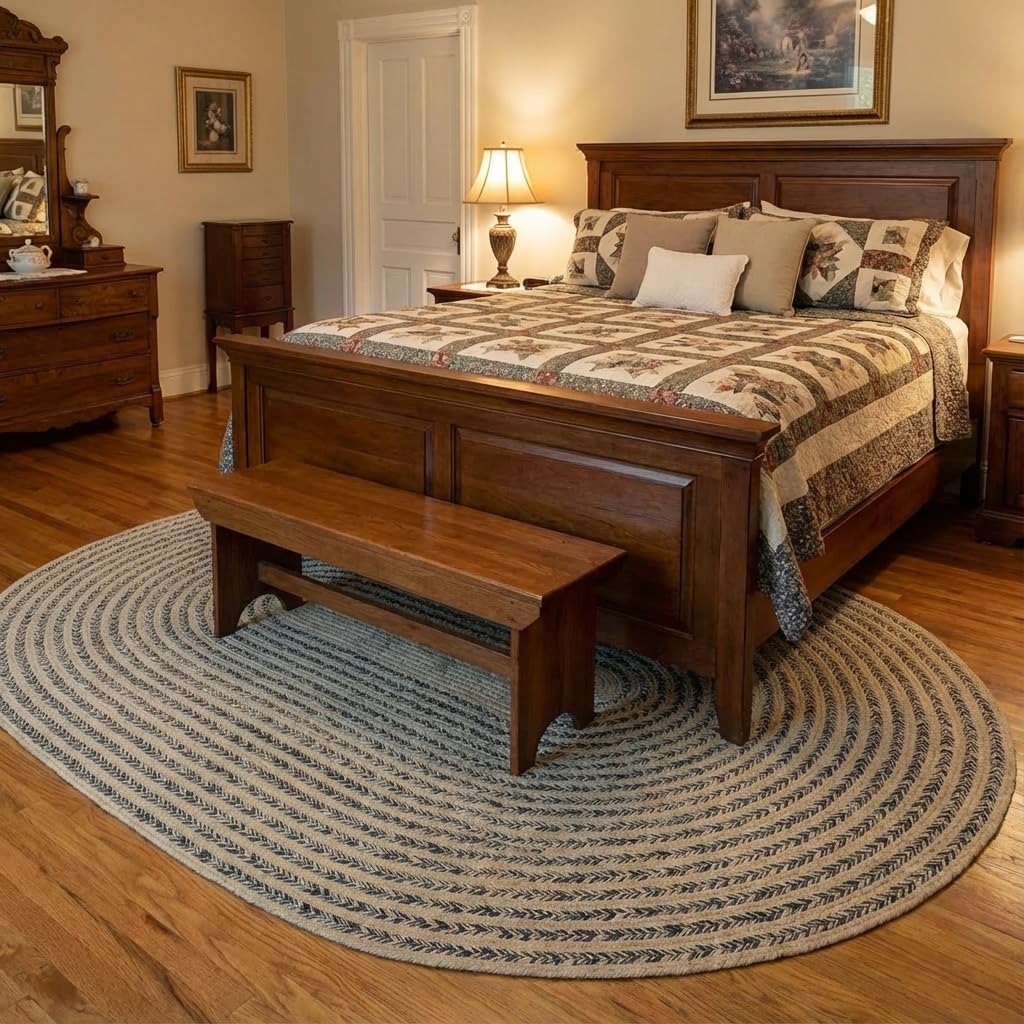 Raleigh Navy Cotton Braided Rug 4' x 6' #shape_Oval