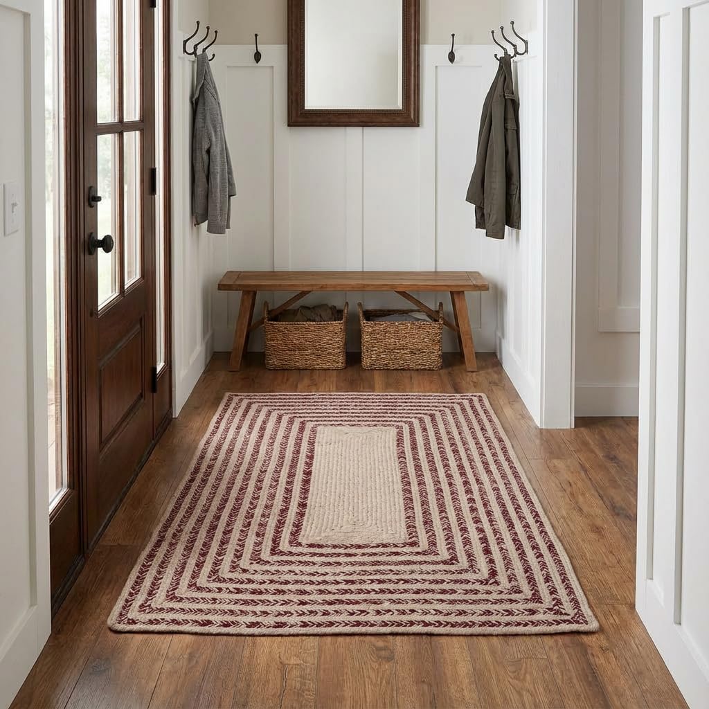 Raleigh Burgundy Cotton Braided Rug 3' X 5' #shape_Rectangle