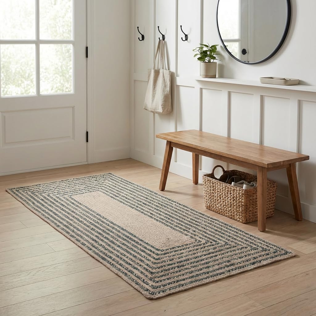 Raleigh Green Cotton Braided Rug 2' X 4' #shape_Rectangle