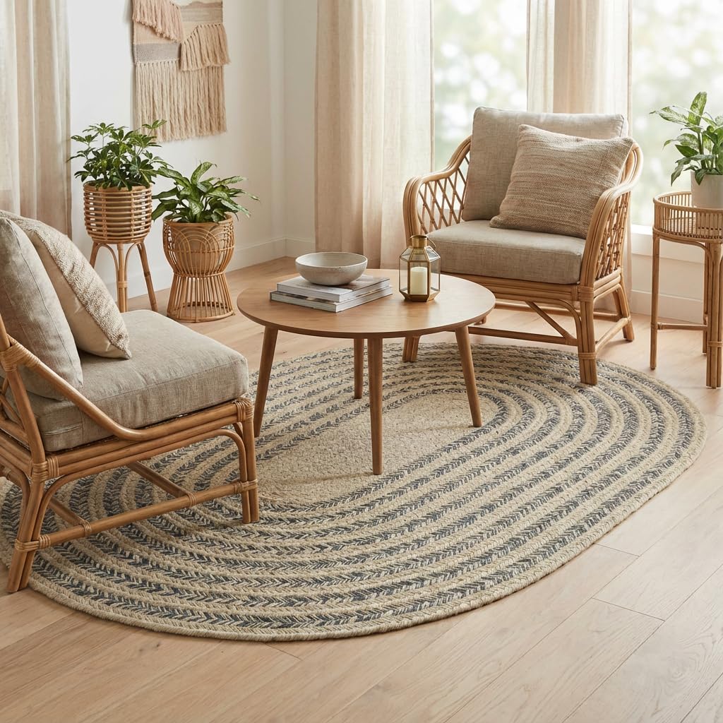 Raleigh Charcoal Cotton Braided Rug 5' x 7' #shape_Oval