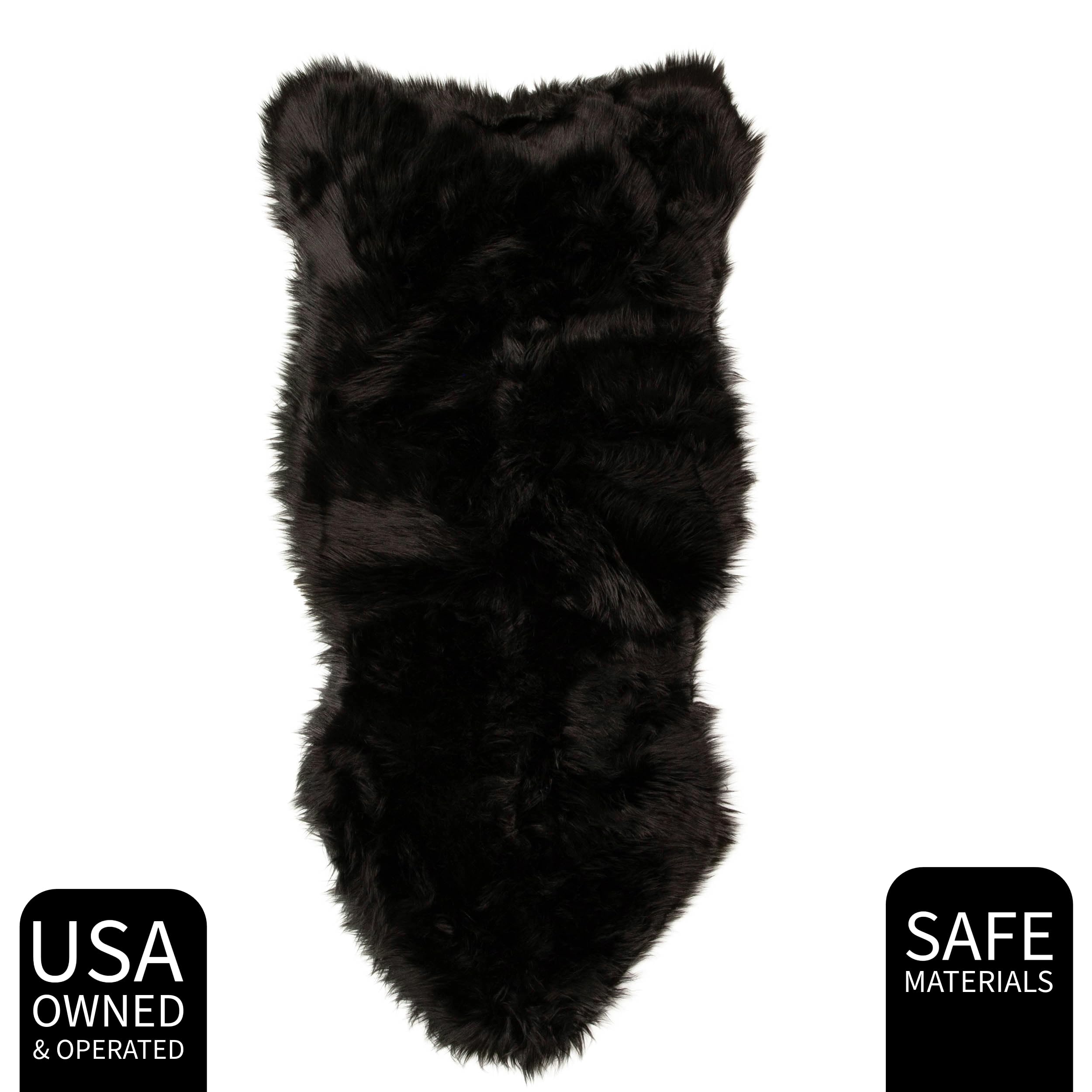 Black Serene Faux Fur Solid Fake Sheepskin Rug