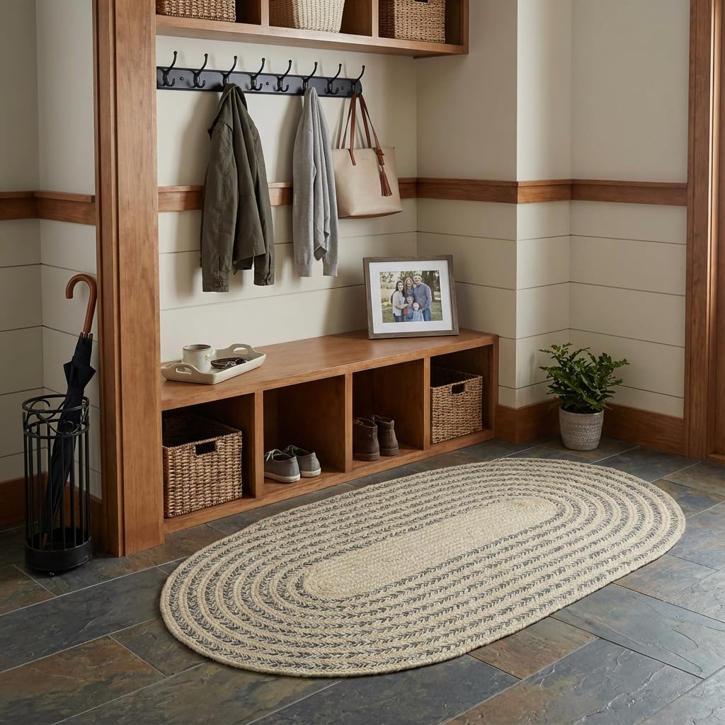 Raleigh Charcoal Cotton Braided Rug 2' X 4' #shape_Oval