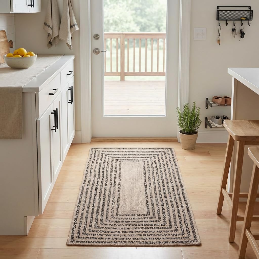 Raleigh Black Cotton Braided Rug 20" X 30" #shape_Rectangle