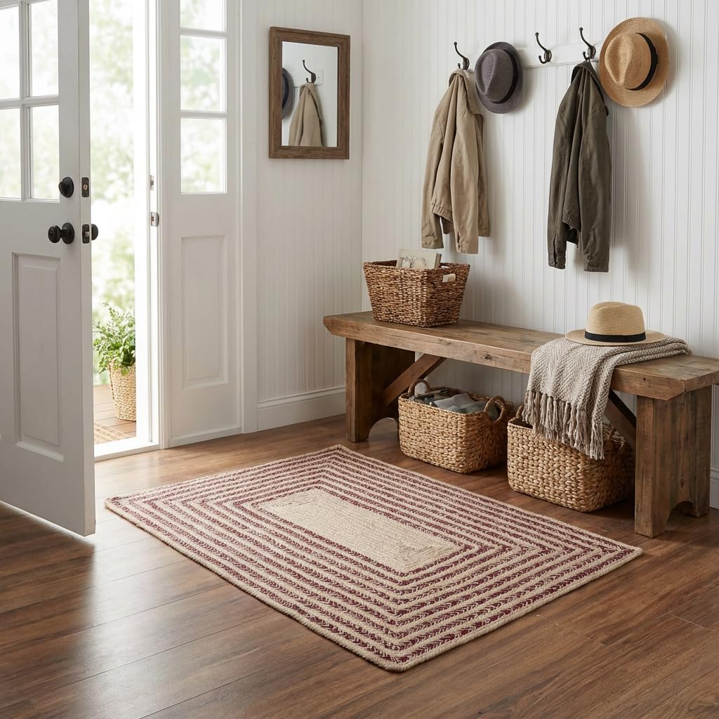 Raleigh Burgundy Cotton Braided Rug 20" X 30" #shape_Rectangle