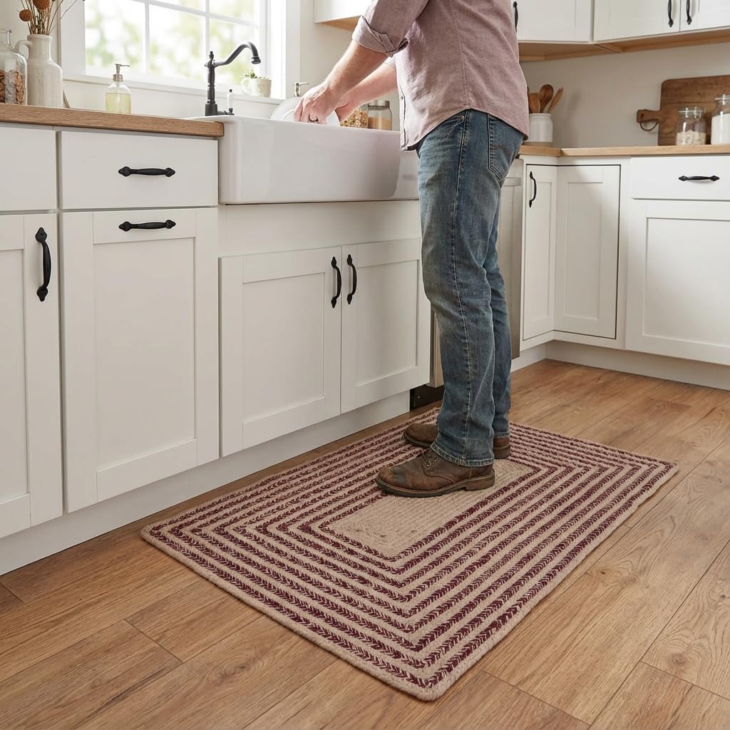 Raleigh Burgundy Cotton Braided Rug 20" X 30" #shape_Rectangle