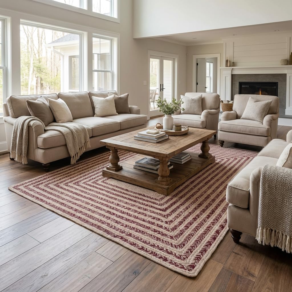 Raleigh Burgundy Cotton Braided Rug 6' x 9' #shape_Rectangle