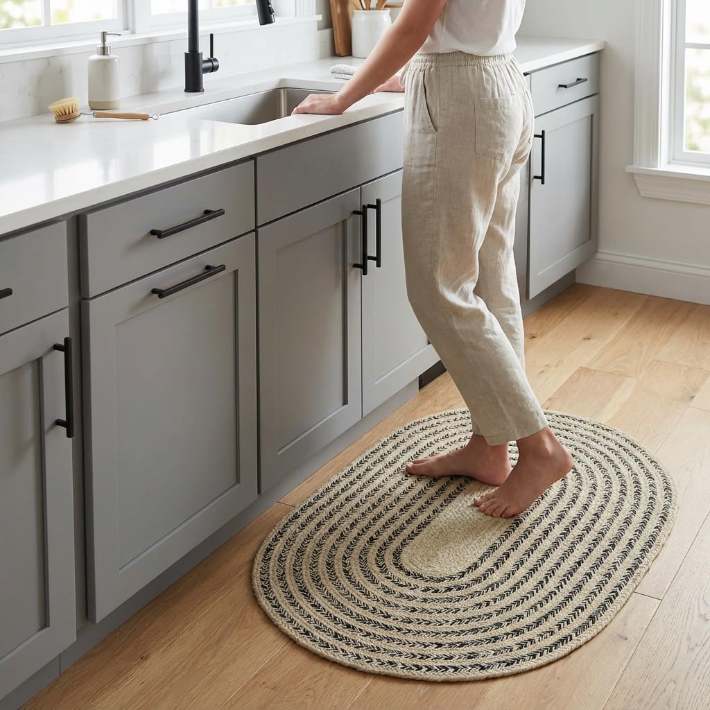 Raleigh Black Cotton Braided Rug 20" X 30" #shape_Oval