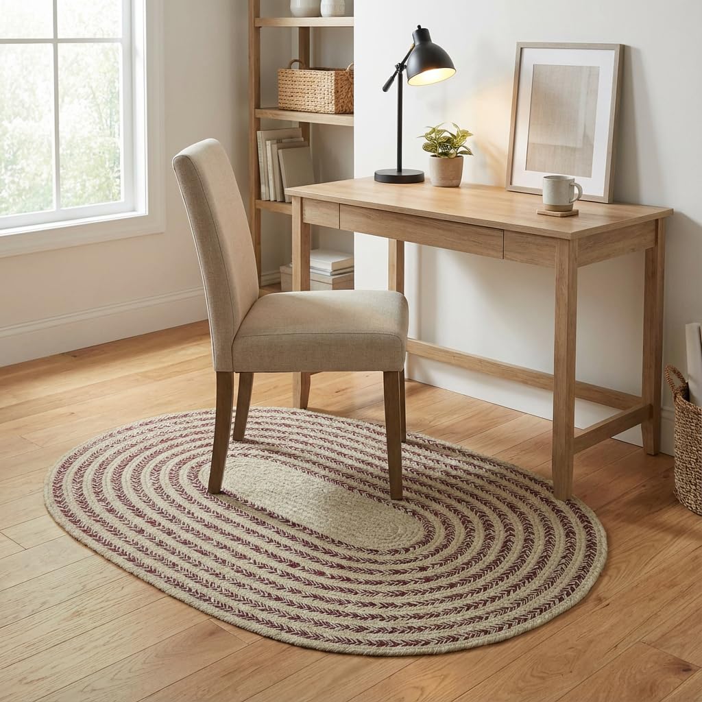 Raleigh Burgundy Cotton Braided Rug 4' x 6' #shape_Oval