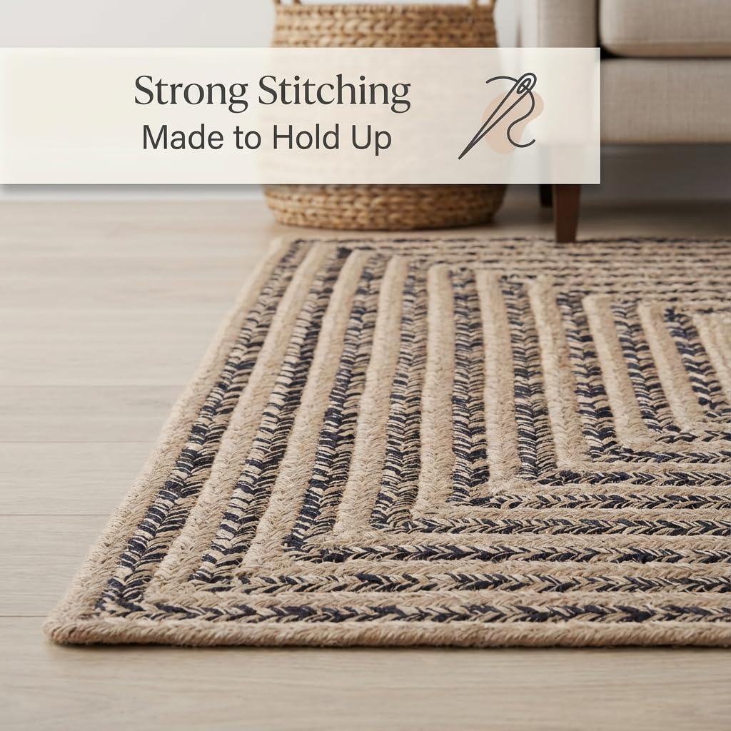 Raleigh Navy Cotton Braided Rug 20" X 30" #shape_Rectangle