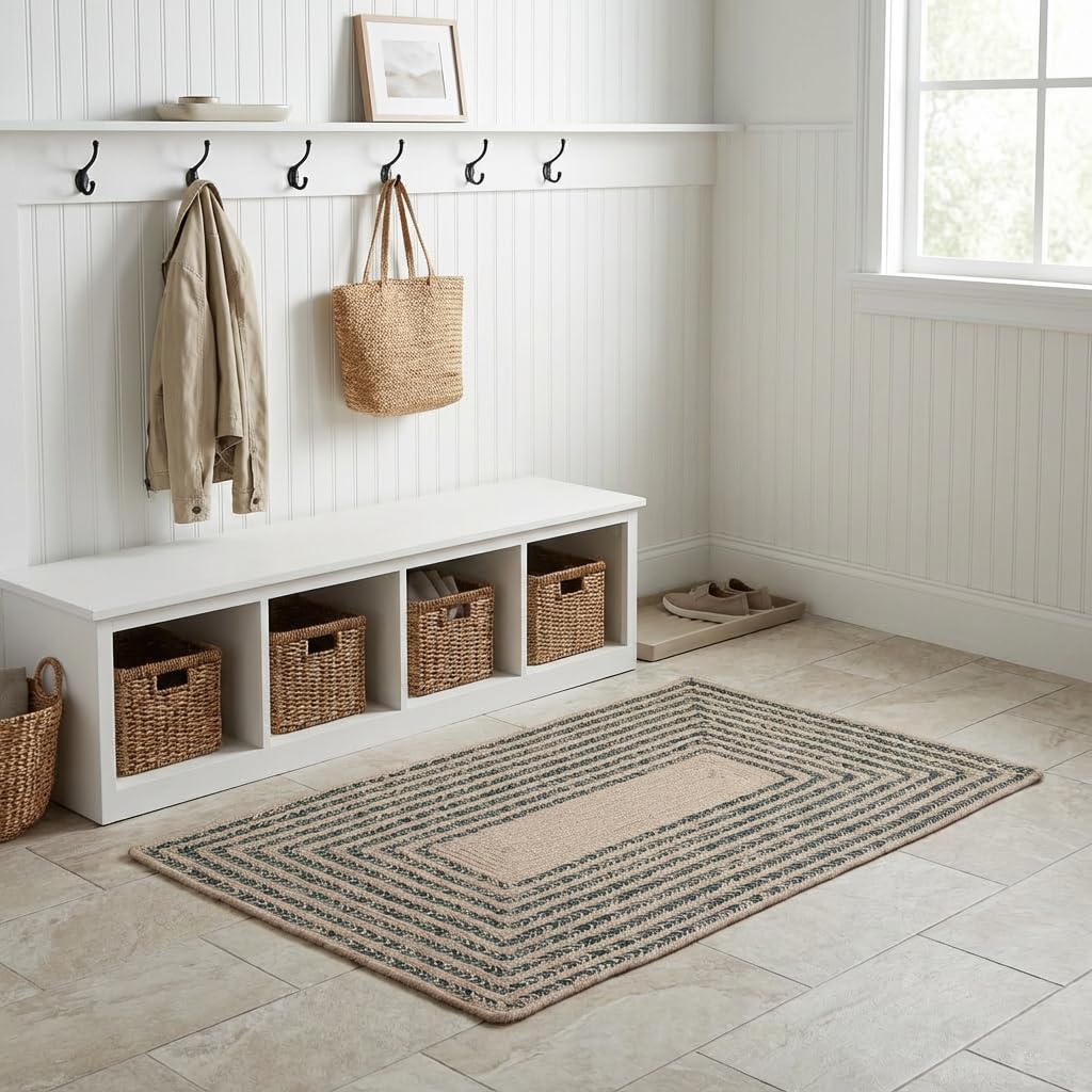 Raleigh Green Cotton Braided Rug 3' X 5' #shape_Rectangle