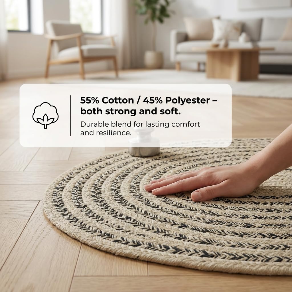 Raleigh Black Cotton Braided Rug 20" X 30" #shape_Oval