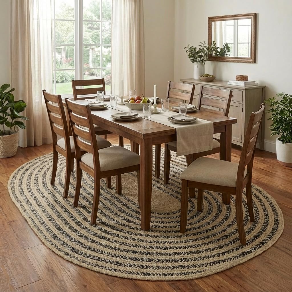 Raleigh Navy Cotton Braided Rug 6' x 9' #shape_Oval