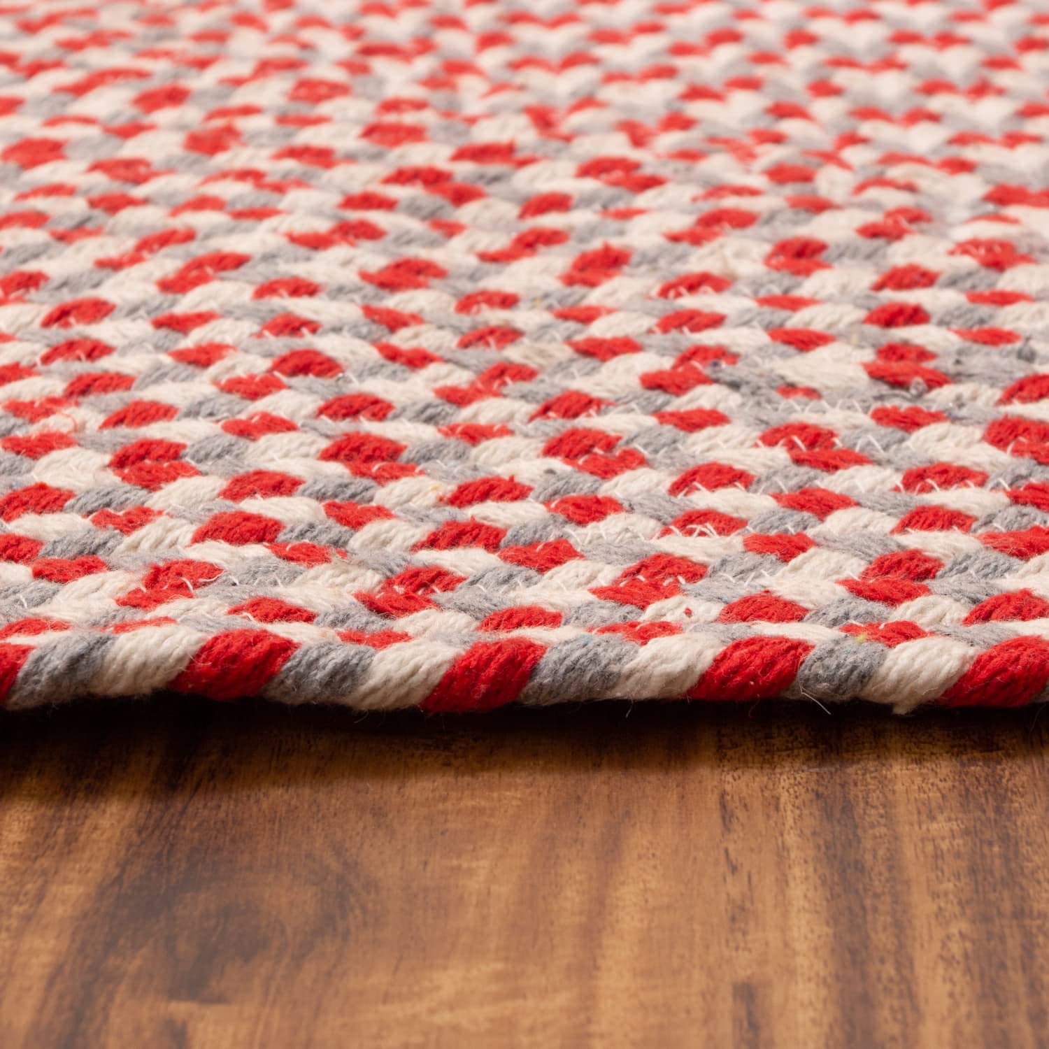 Red, White, Gray Tri-Color Soft Cotton Braided Rug