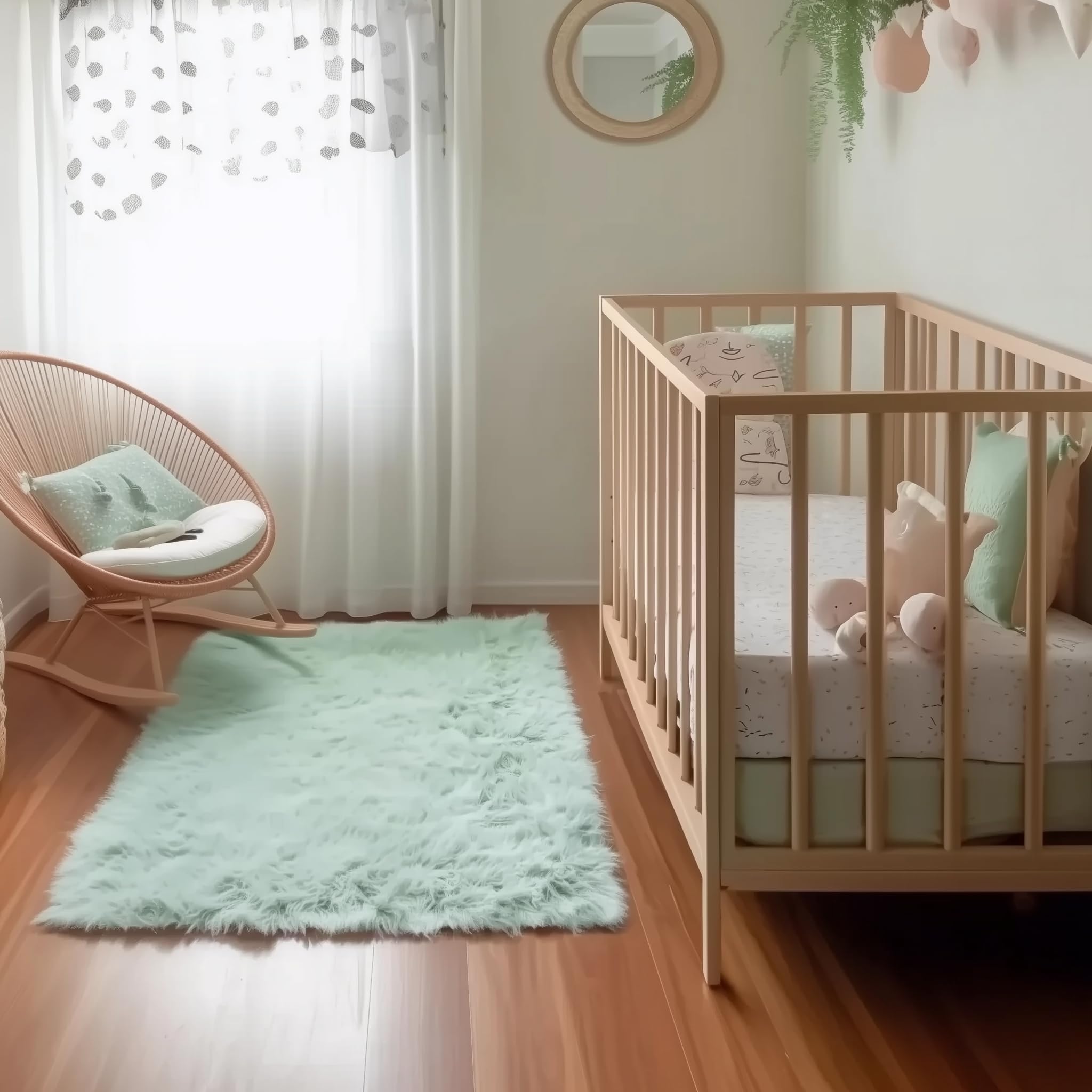 Mint Green Serene Faux Fur Solid Fake Sheepskin Rug