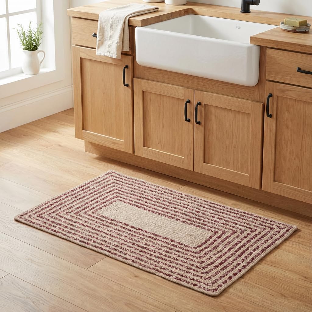 Raleigh Burgundy Cotton Braided Rug 20" X 30" #shape_Rectangle