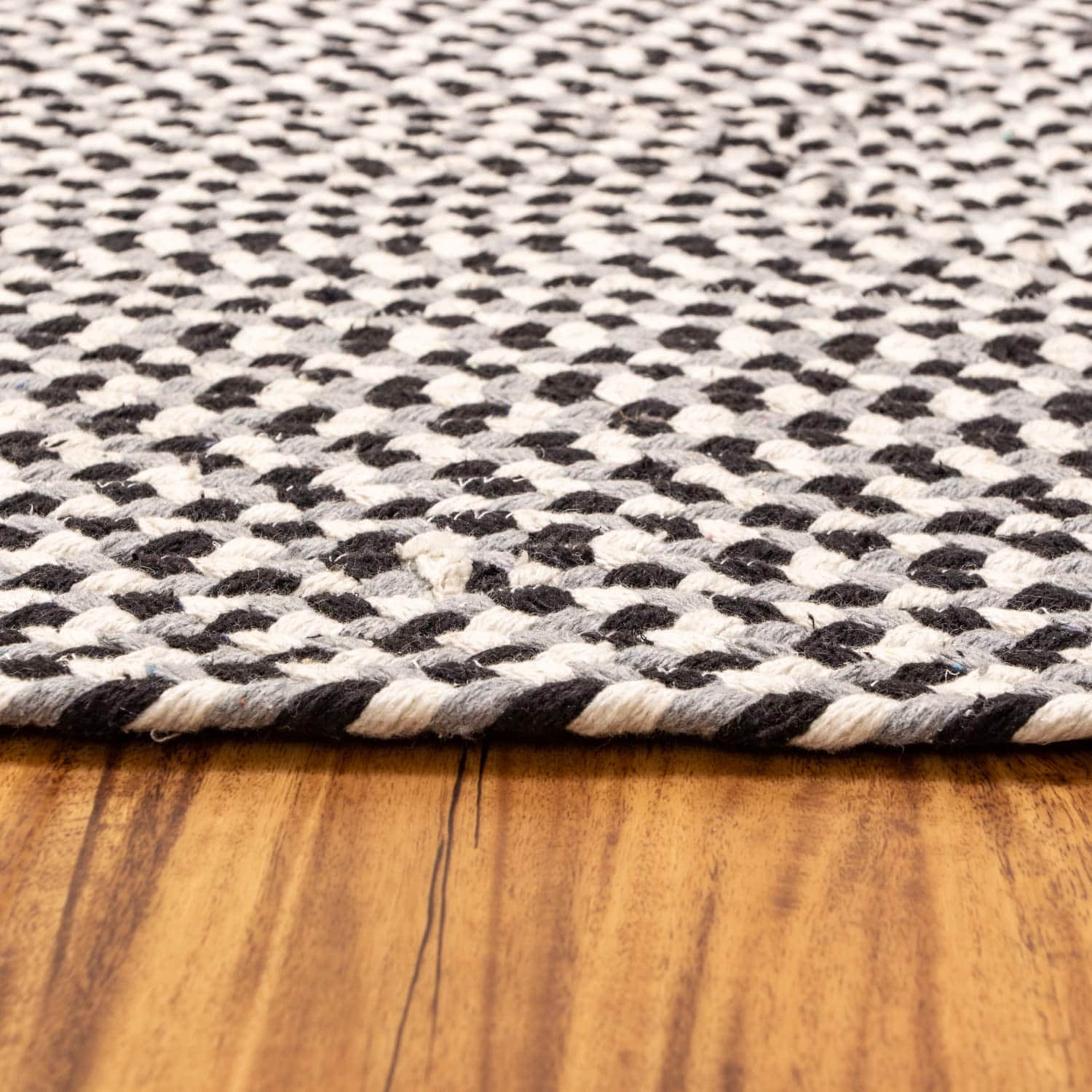 Black, White, Gray Tri-Color Soft Cotton Braided Rug