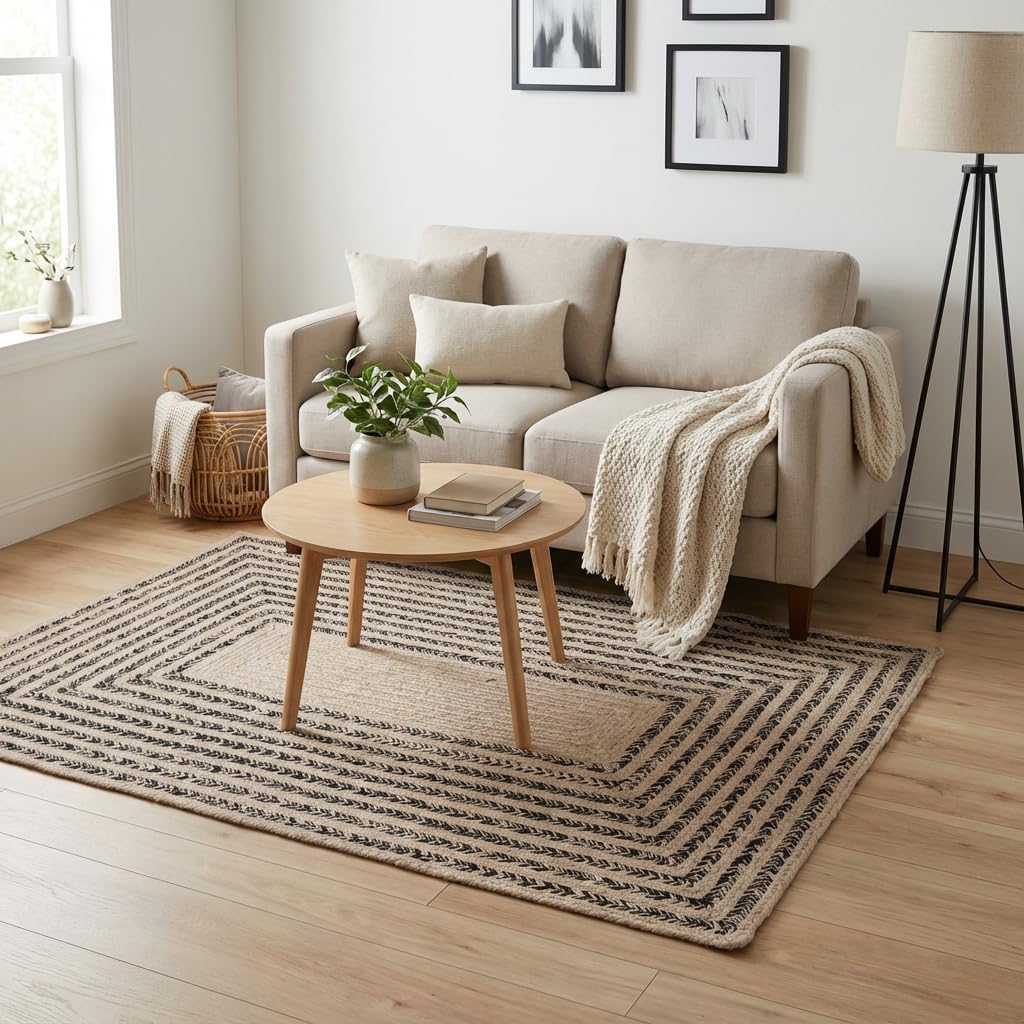 Raleigh Black Cotton Braided Rug 4' x 6' #shape_Rectangle