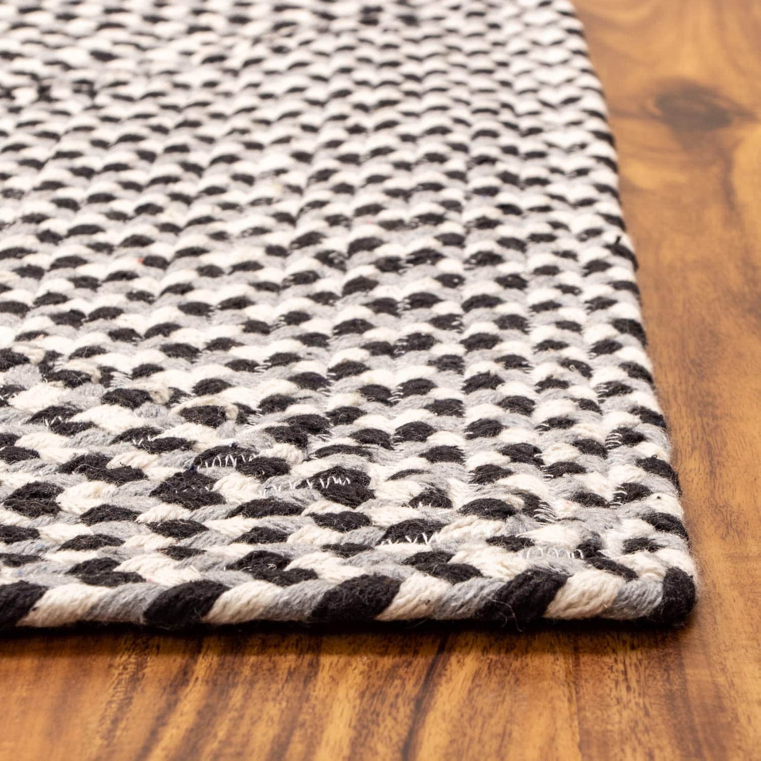 Black, White, Gray Tri-Color Soft Cotton Braided Rug
