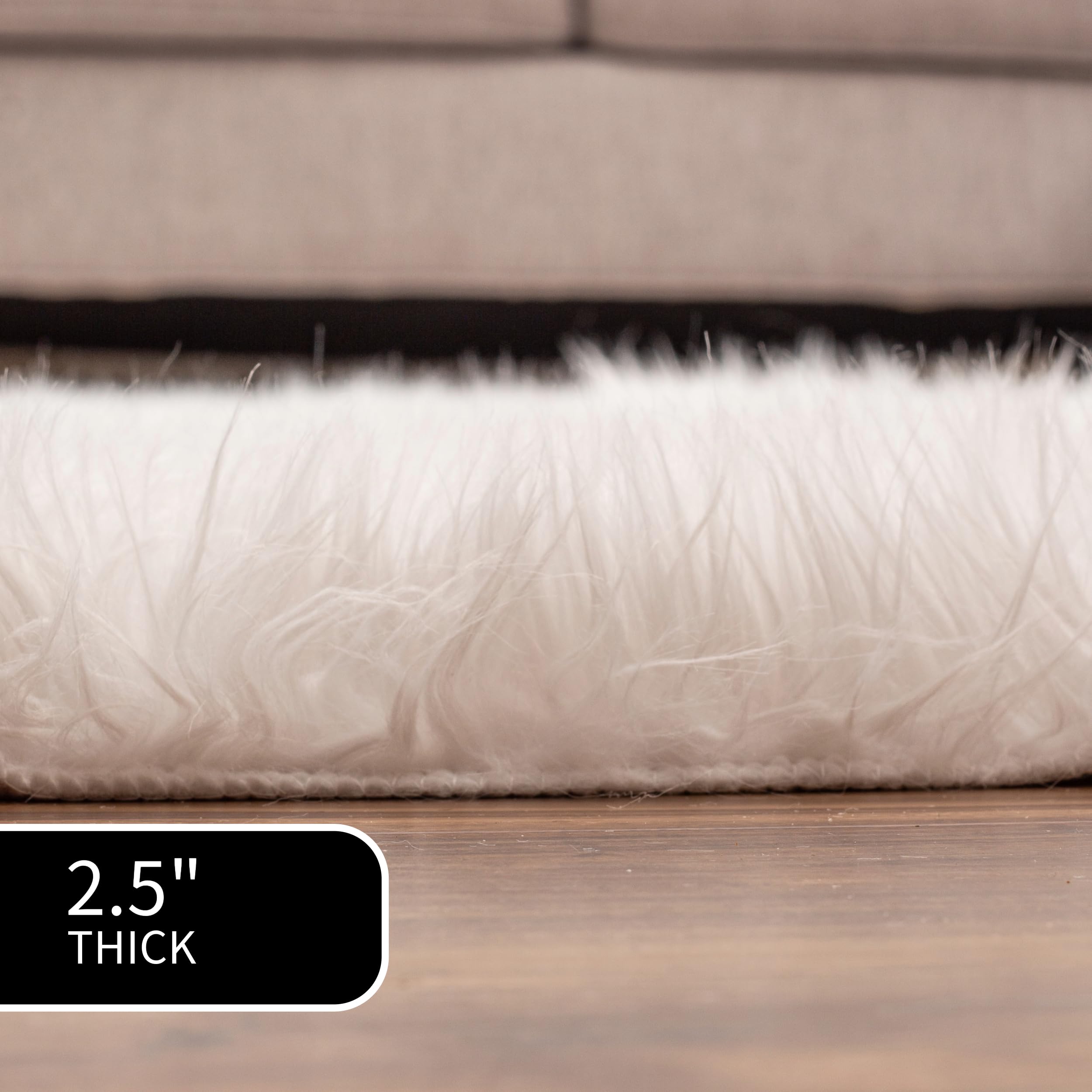 Ivory Serene Faux Fur Solid Fake Sheepskin Rug
