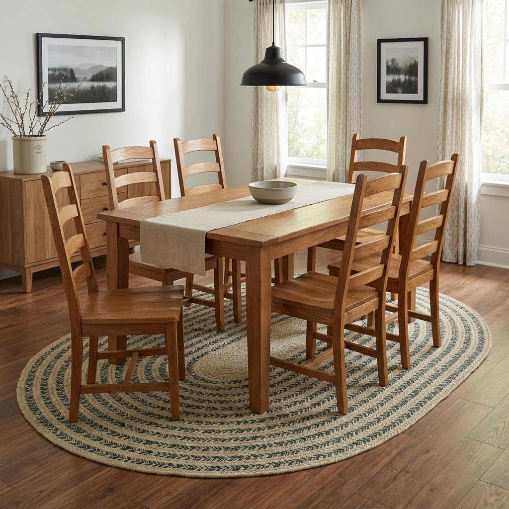 Raleigh Green Cotton Braided Rug 5' x 7' #shape_Oval