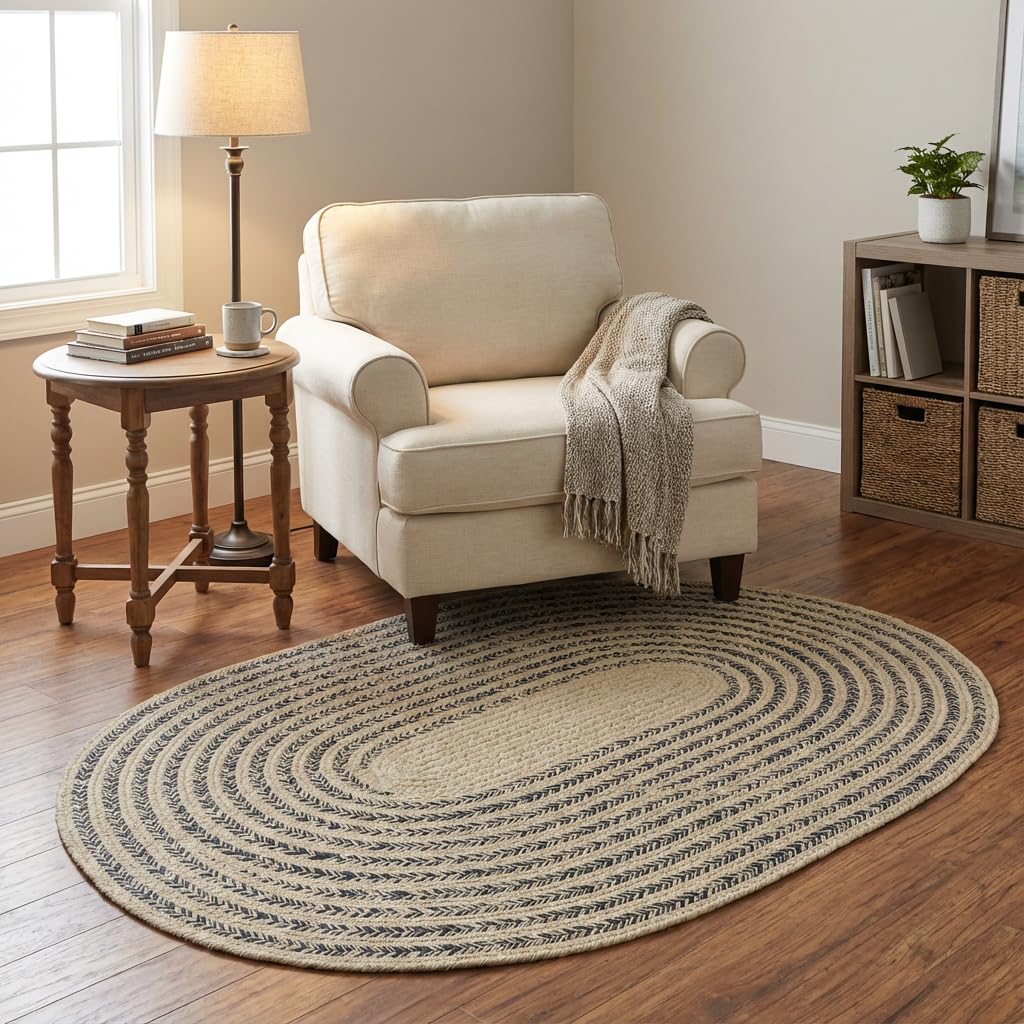 Raleigh Navy Cotton Braided Rug 3' X 5' #shape_Oval