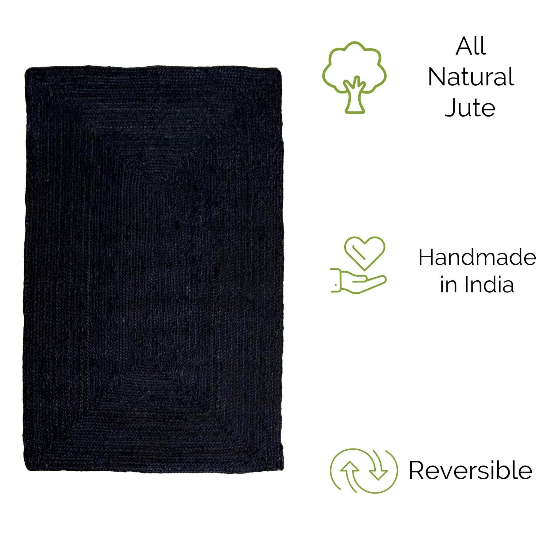 Black Jute Rug - Plant Based - Reversible Braided Eco-Friendly Rug