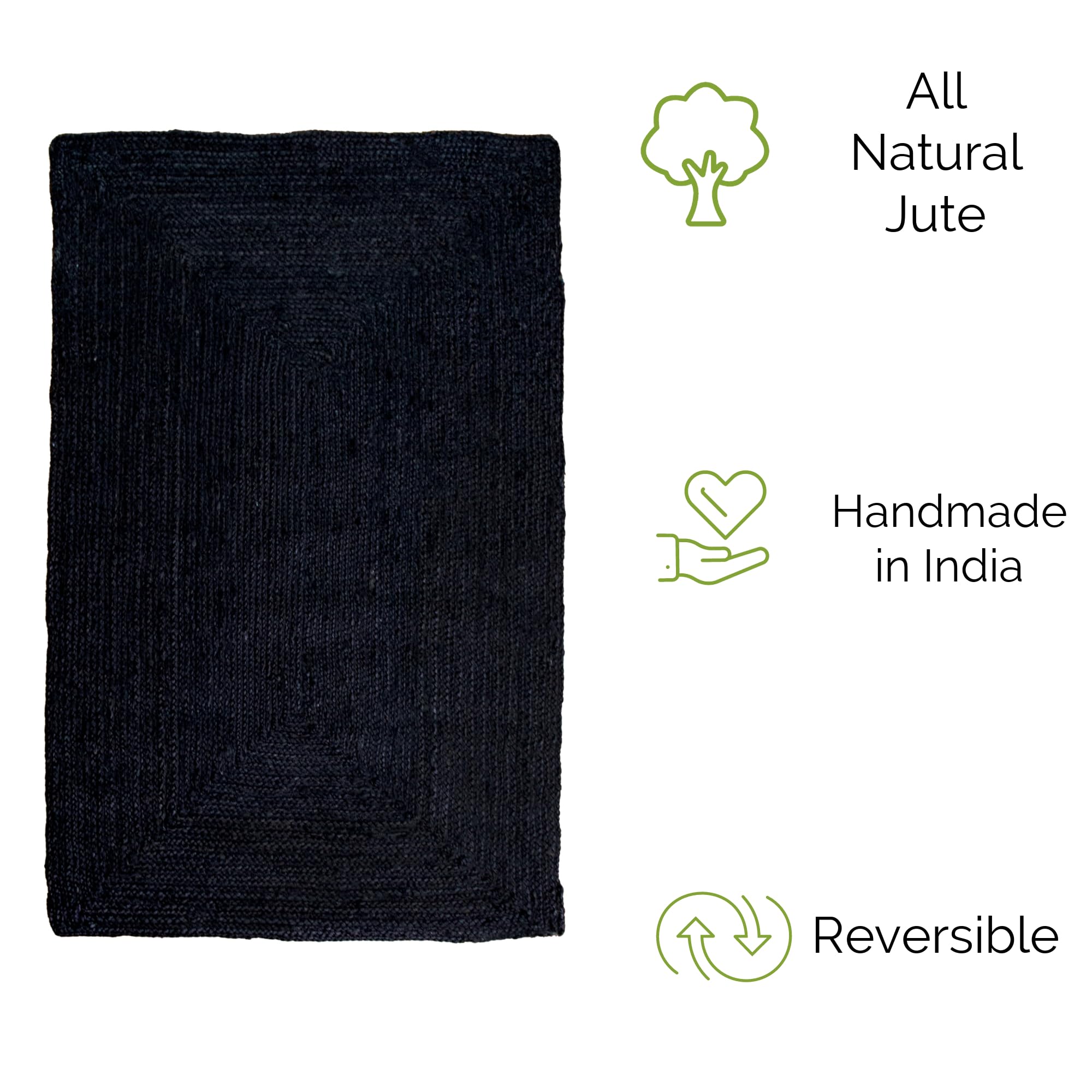 Black Jute Rug - Plant Based - Reversible Braided Eco-Friendly Rug