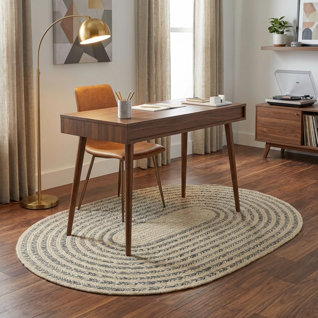 Raleigh Charcoal Cotton Braided Rug 4' x 6' #shape_Oval