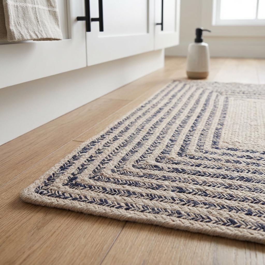 Raleigh Navy Cotton Braided Rug 20" X 30" #shape_Rectangle