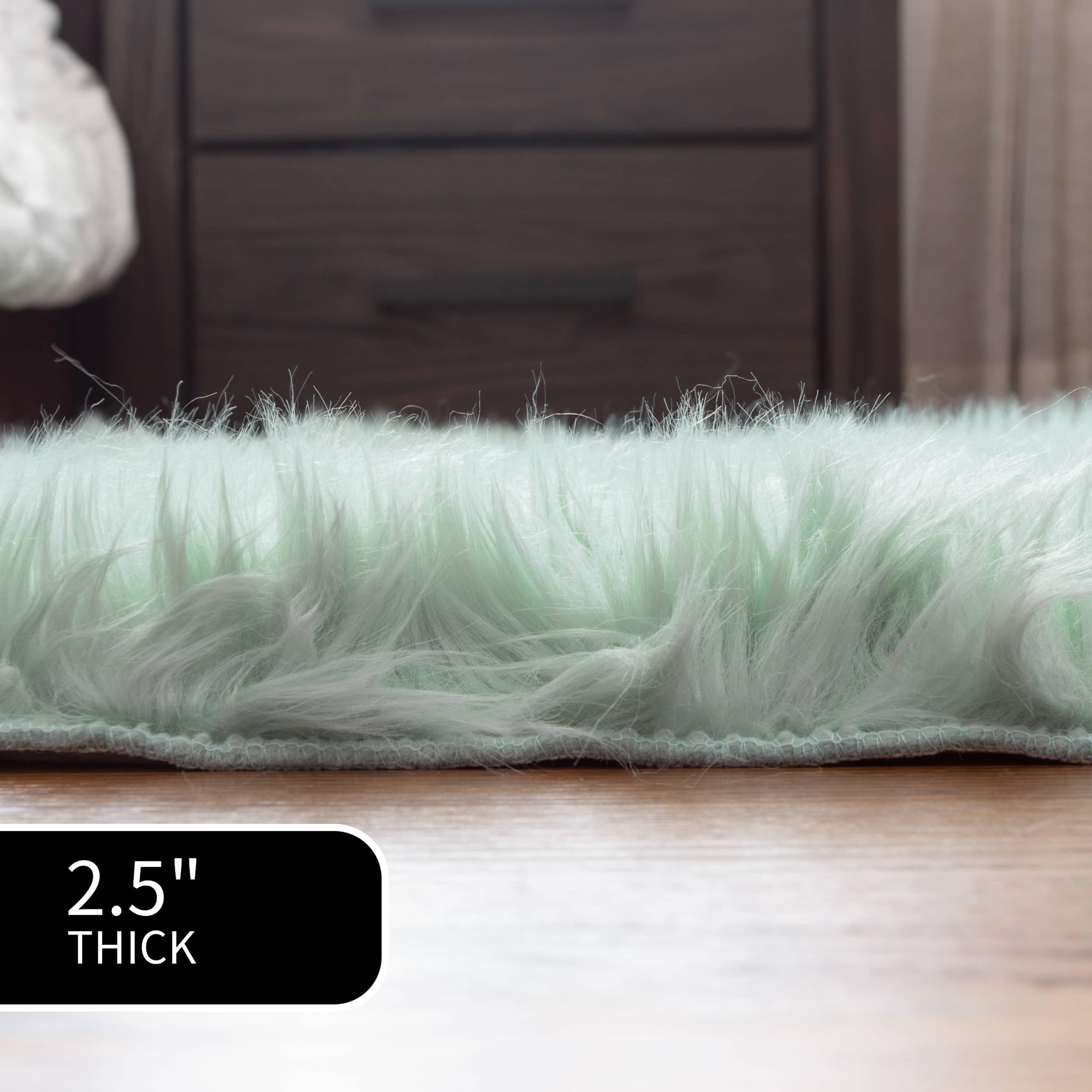 Mint Green Serene Faux Fur Solid Fake Sheepskin Rug