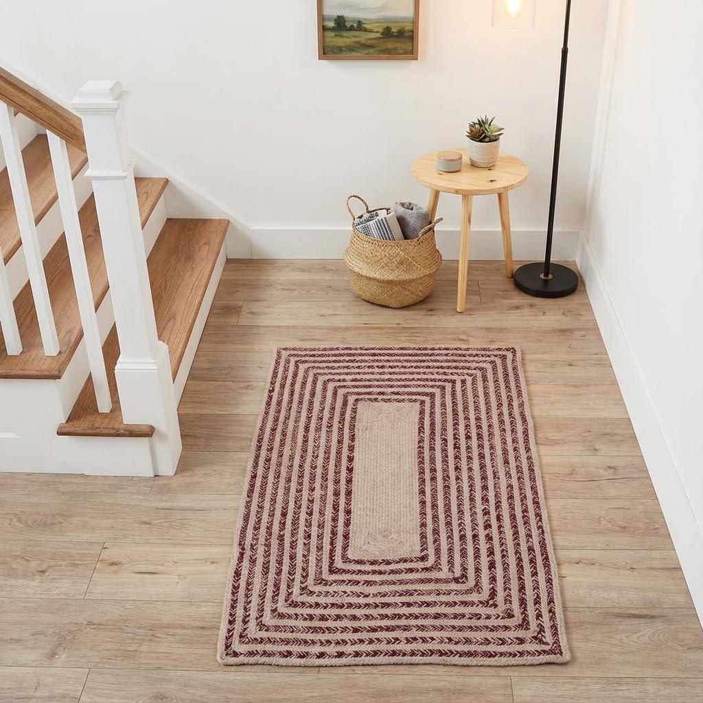 Raleigh Burgundy Cotton Braided Rug 20" X 30" #shape_Rectangle