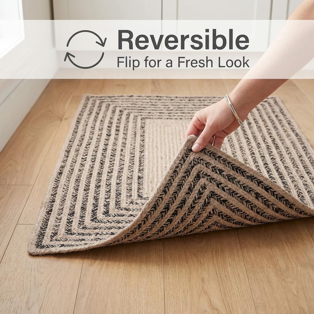 Raleigh Black Cotton Braided Rug 20" X 30" #shape_Rectangle