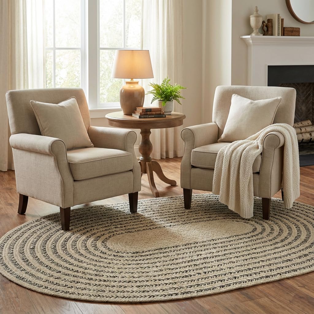 Raleigh Black Cotton Braided Rug 5' x 7' #shape_Oval