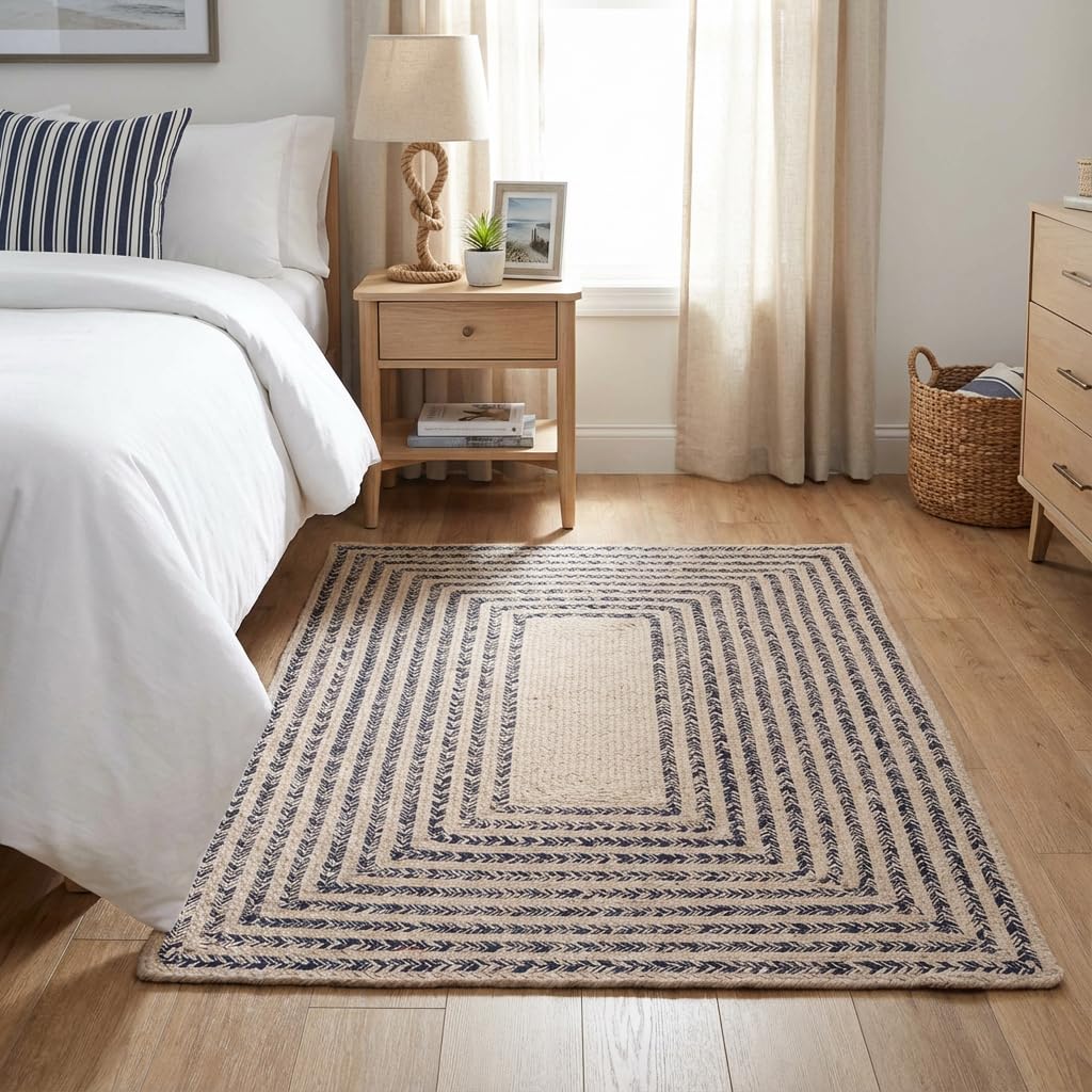 Raleigh Navy Cotton Braided Rug 3' X 5' #shape_Rectangle