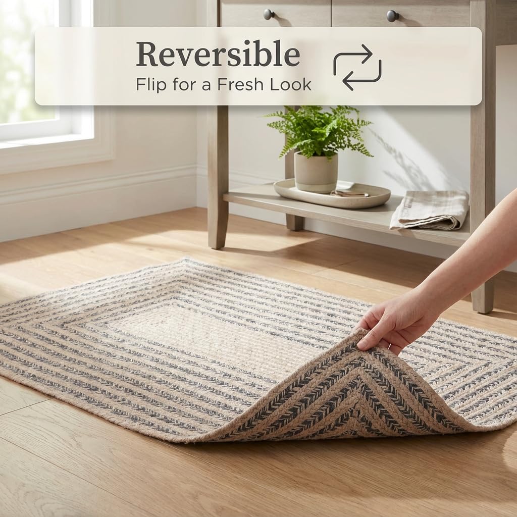 Raleigh Charcoal Cotton Braided Rug 20" X 30" #shape_Rectangle