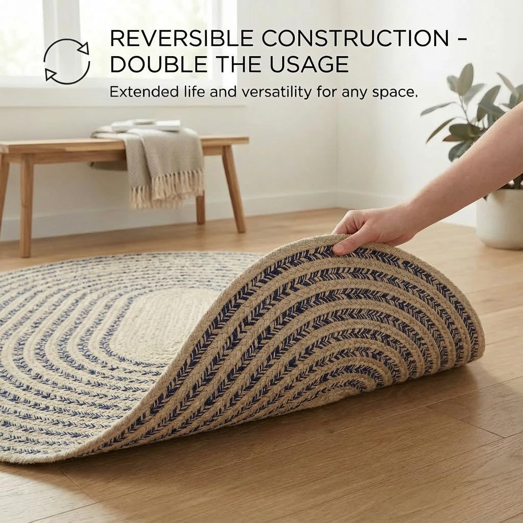 Raleigh Navy Cotton Braided Rug 20" X 30" #shape_Oval