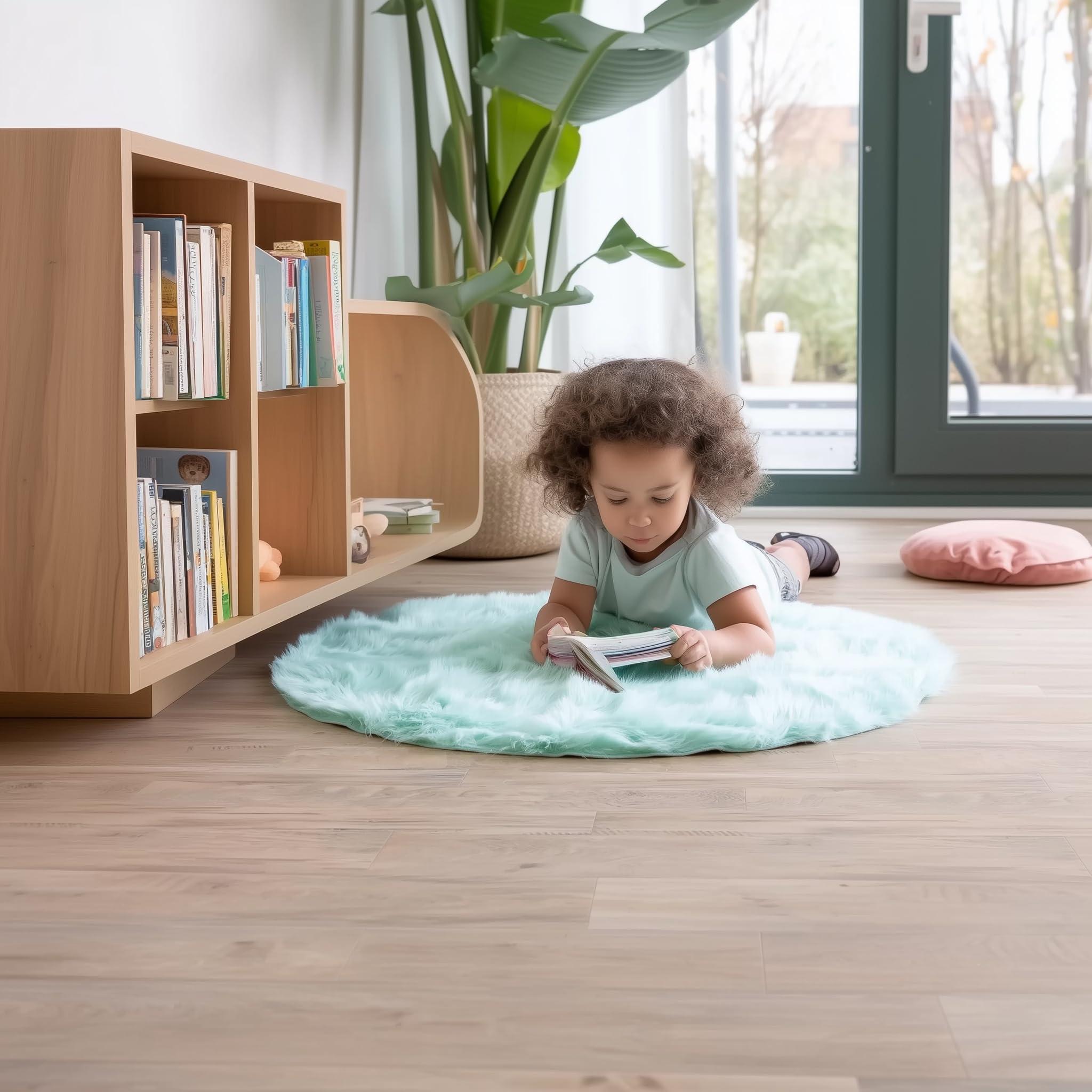 Mint Green Serene Faux Fur Solid Fake Sheepskin Rug