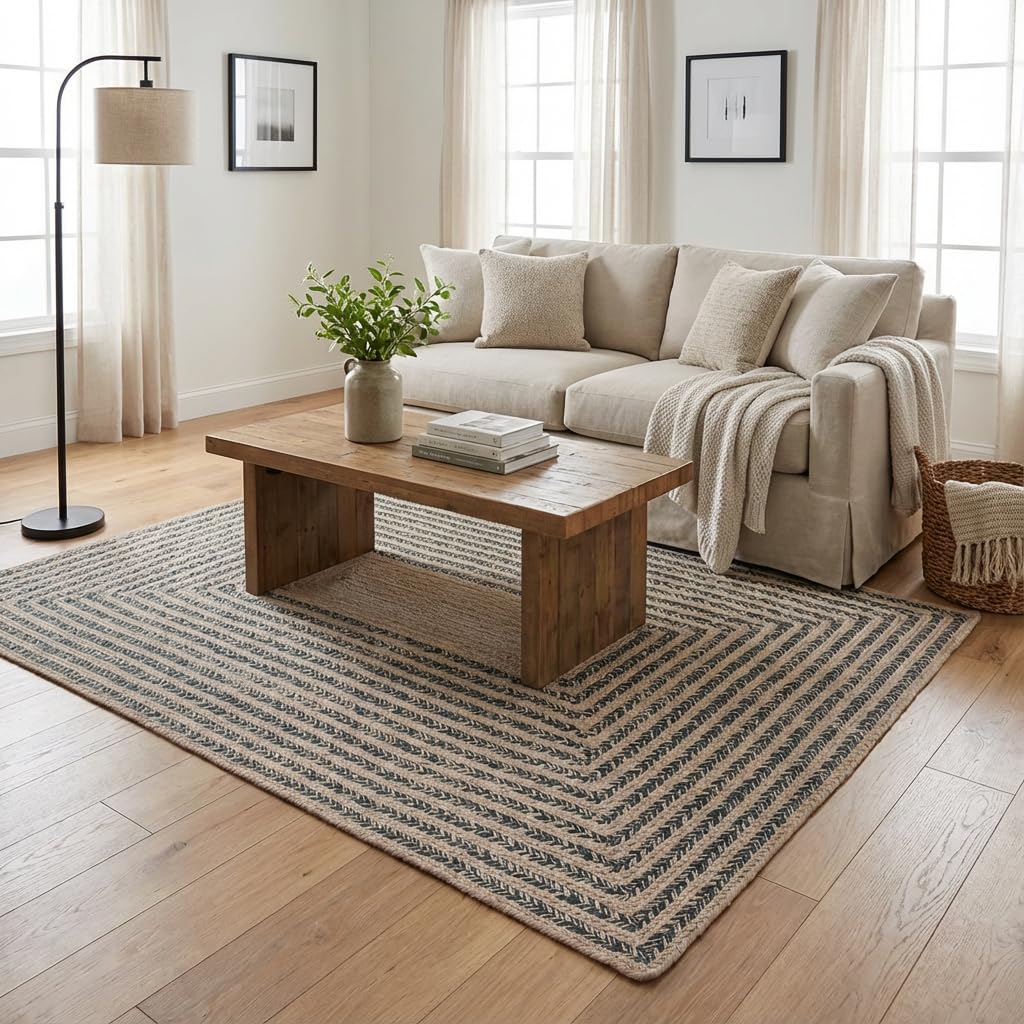 Raleigh Green Cotton Braided Rug 5' x 7' #shape_Rectangle