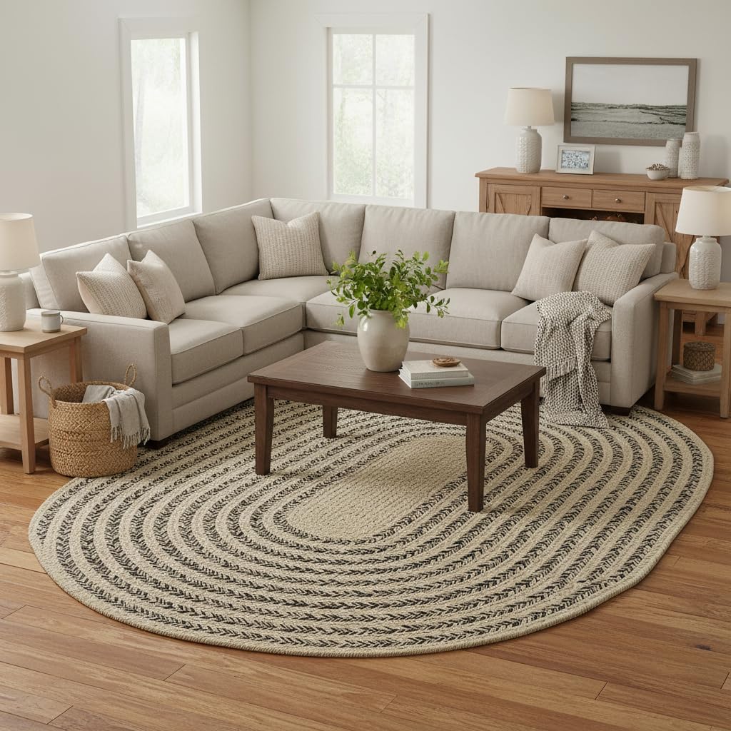 Raleigh Brown Cotton Braided Rug 6' x 9' #shape_Oval