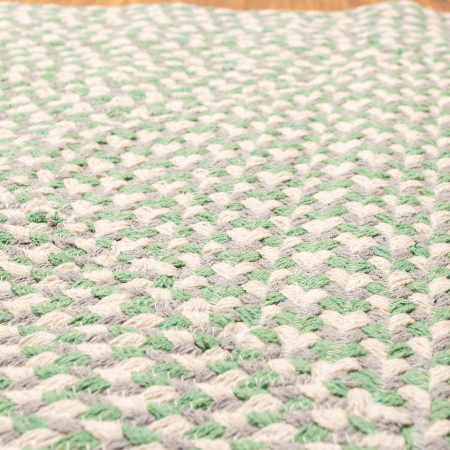 Green, White, Gray Tri-Color Soft Cotton Braided Rug