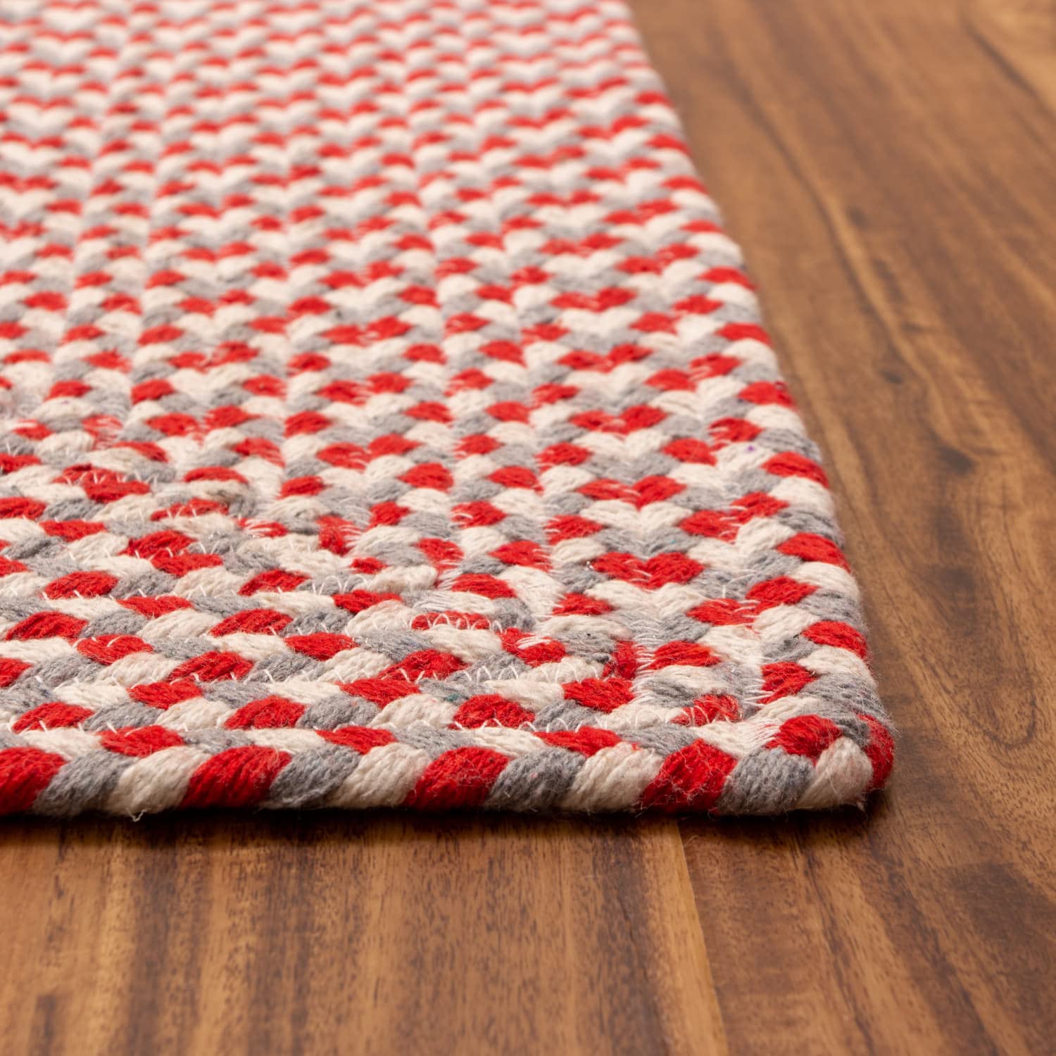 Red, White, Gray Tri-Color Soft Cotton Braided Rug