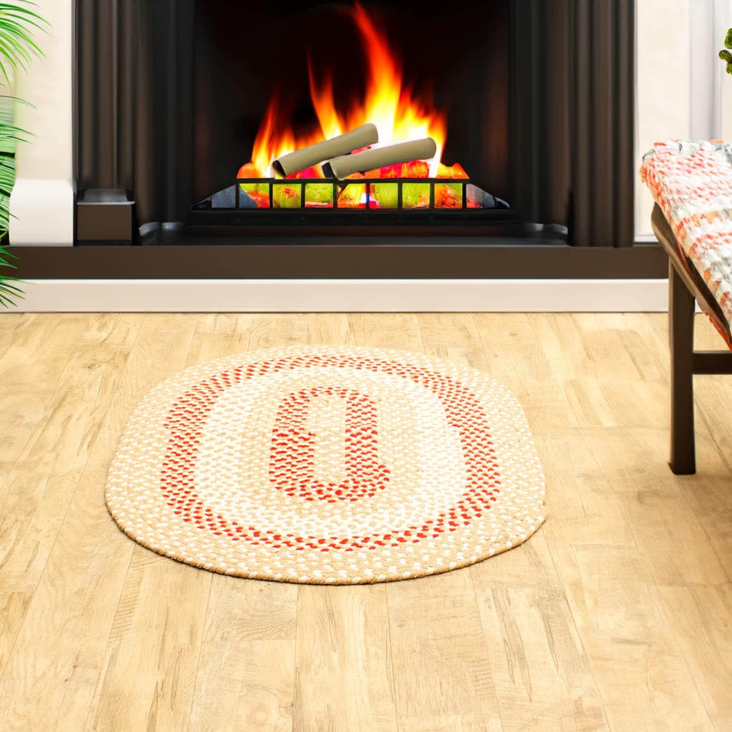 Beige Charming Braided Rug for Farmhouse Living Rooms and Bedroom