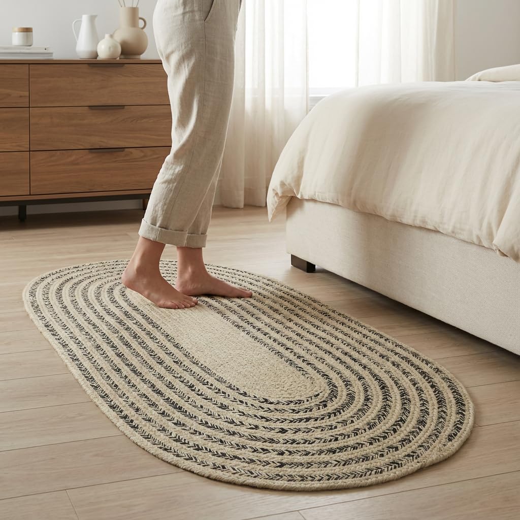 Raleigh Black Cotton Braided Rug 2' X 4' #shape_Oval