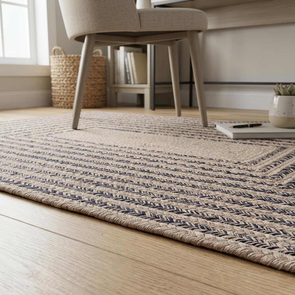 Raleigh Navy Cotton Braided Rug 4' x 6' #shape_Rectangle