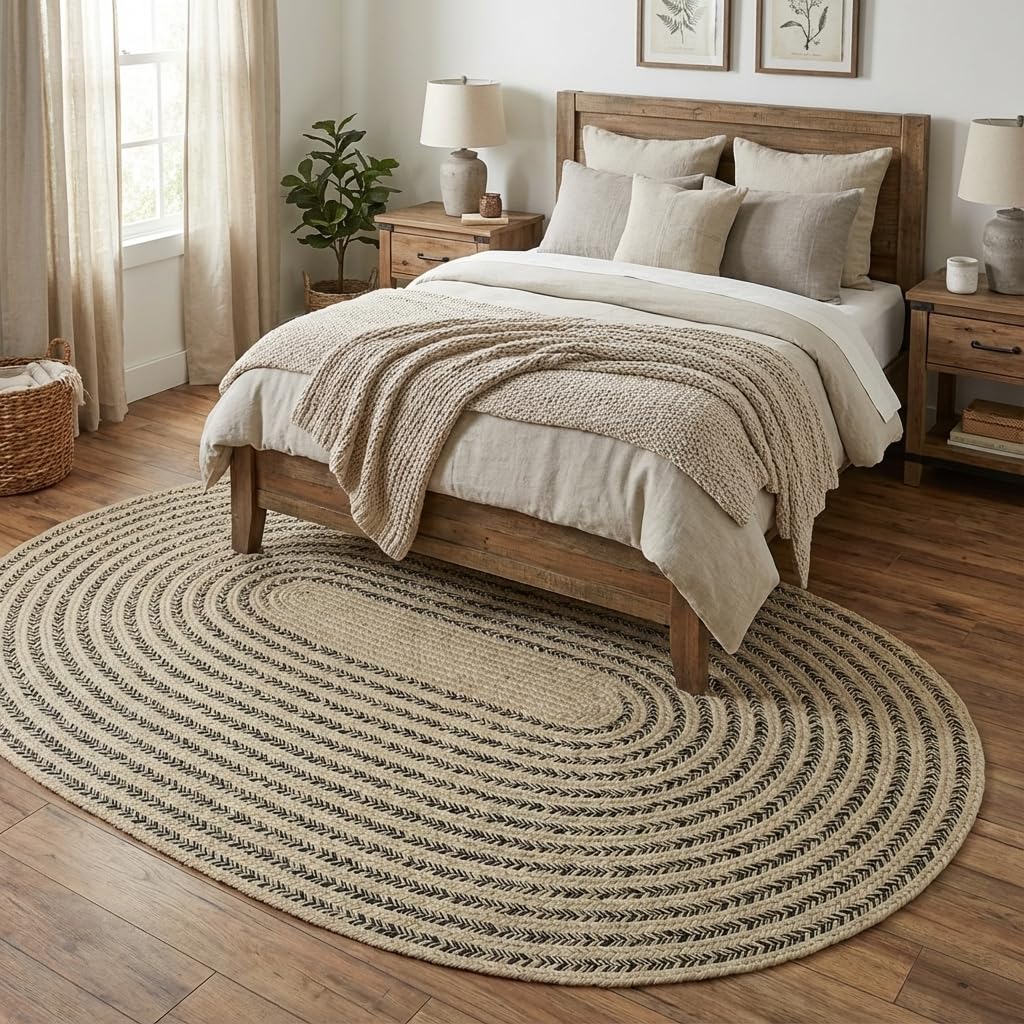Raleigh Black Cotton Braided Rug 5' x 7' #shape_Oval