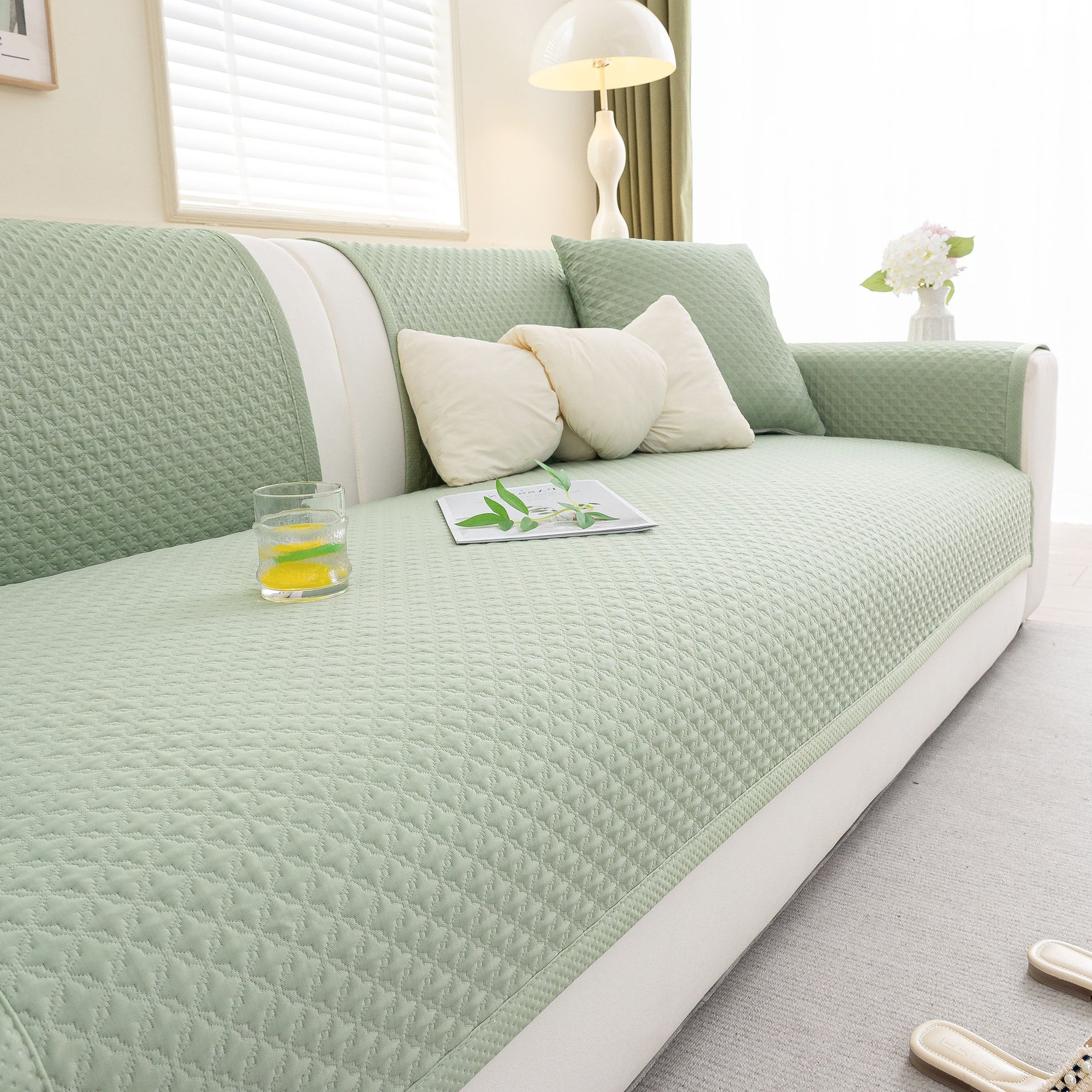 Non-Slip Diamond Quilted Sofa Cover, Separate Pieces Sectional Couch Protector